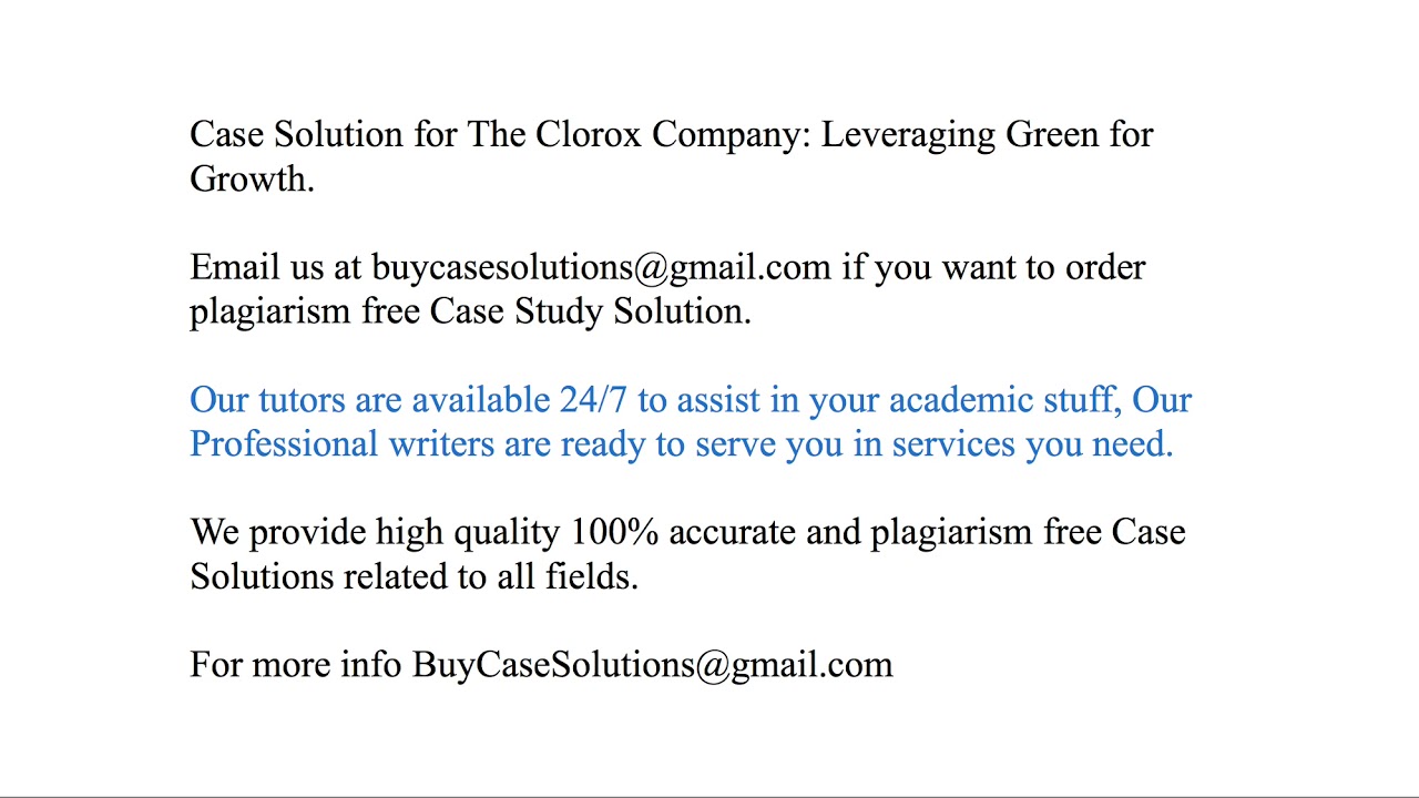 Case Solution The Clorox Company Leveraging Green for Growth