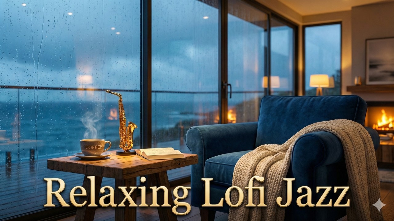 Luxury Seaside Villa Ambience 🌧️🎷 | Relaxing Lofi Jazz & Rain on Patio