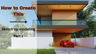 Sketchup and Lumion Tutorial: Exterior design of simple and modern villa house | Part 1 screenshot 3