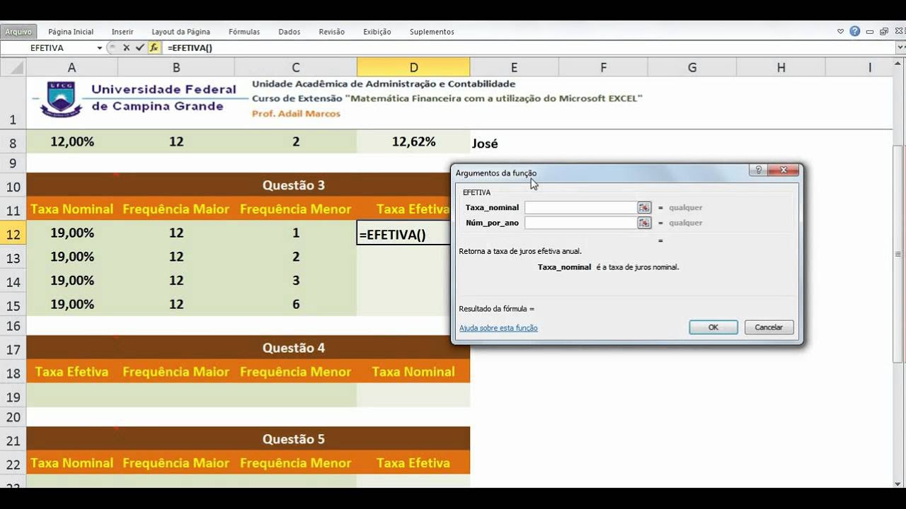 1 8 Calcular Taxa Efetiva JUROS COMPOSTOS EXCEL YouTube