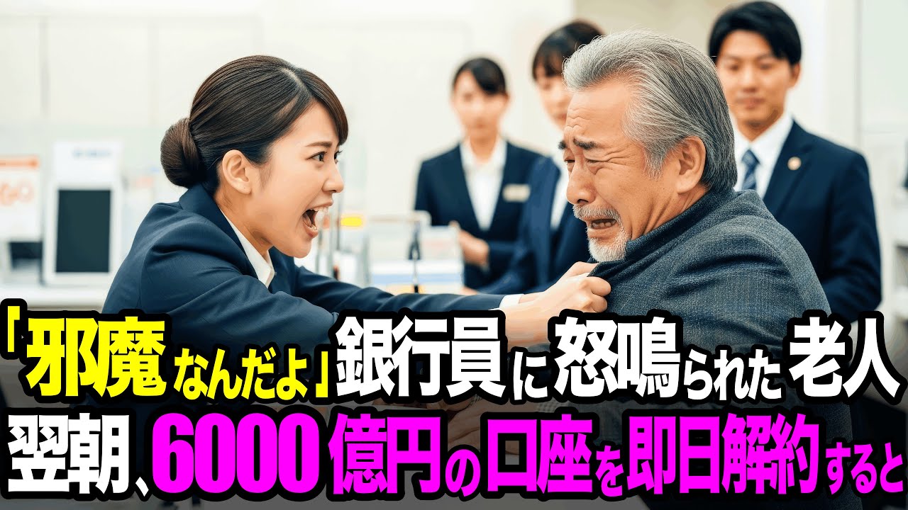 銀行で300万円を解約しにきた老人は、「字が汚い！」と銀行員に胸ぐらを掴まれ追い出されてしまう。翌朝、6000億円を即日解約すると宣言して...