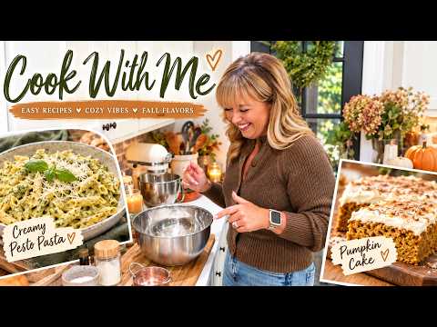 COOK WITH ME 🍂 Cozy Fall Recipes | Creamy Pesto Pasta + Pumpkin Cake I Charlotte Grove Farmhouse