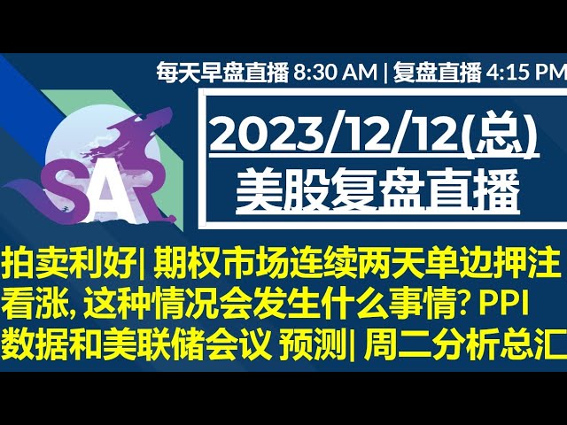 美股直播12/12[复盘] 拍卖利好| 期权市场连续两天单边押注看涨, 这种情况会发生什么事情? PPI 数据和美联储会议 预测| 周二分析总汇