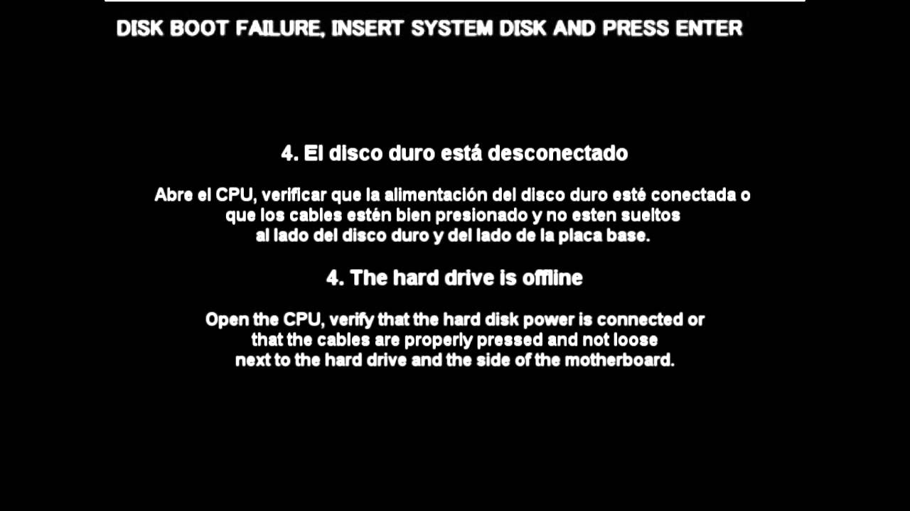 Solucion Disk Boot Failure Insert System Disk And Press Enter