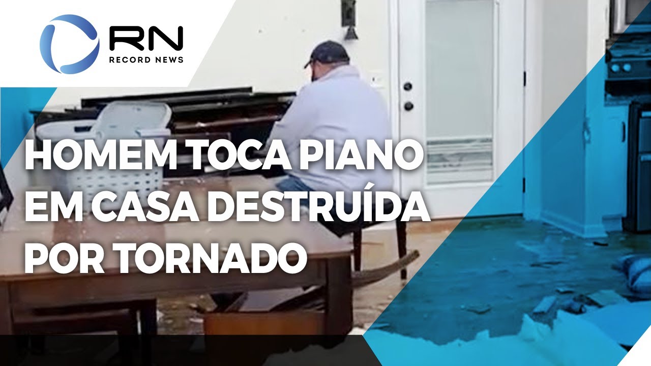 Vídeo mostra homem tocando piano em casa destruída por tonado