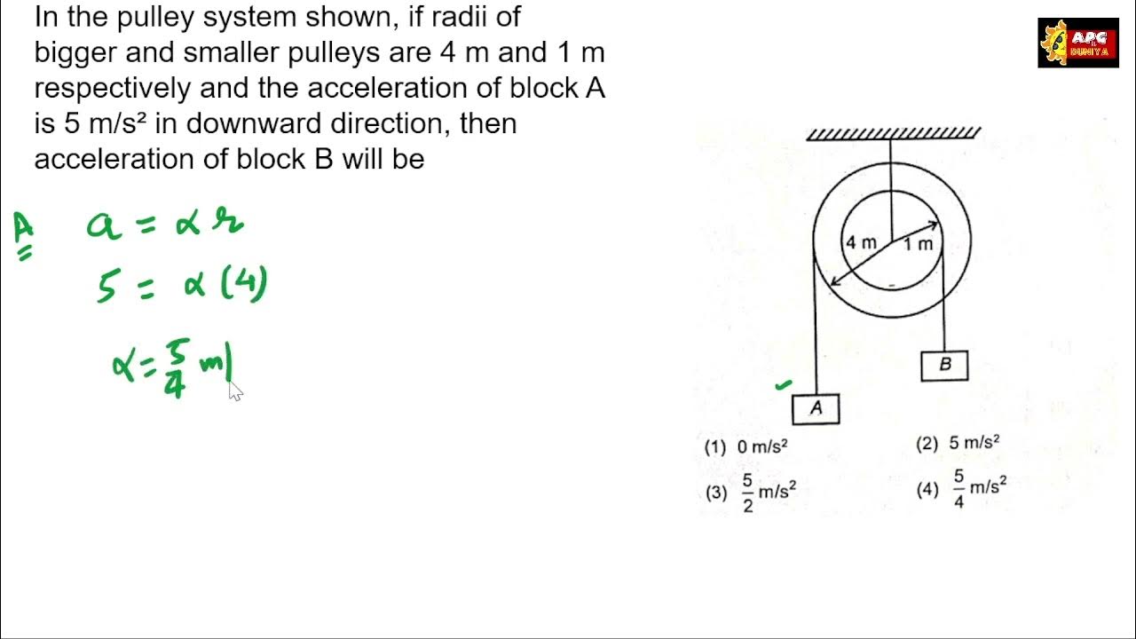 In the pulley system shown, if radii of bigger and smaller pulleys are