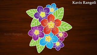Beautiful Flowers Rangoli | Freehand Rangoli Kolam | Latest Rangoli Designs