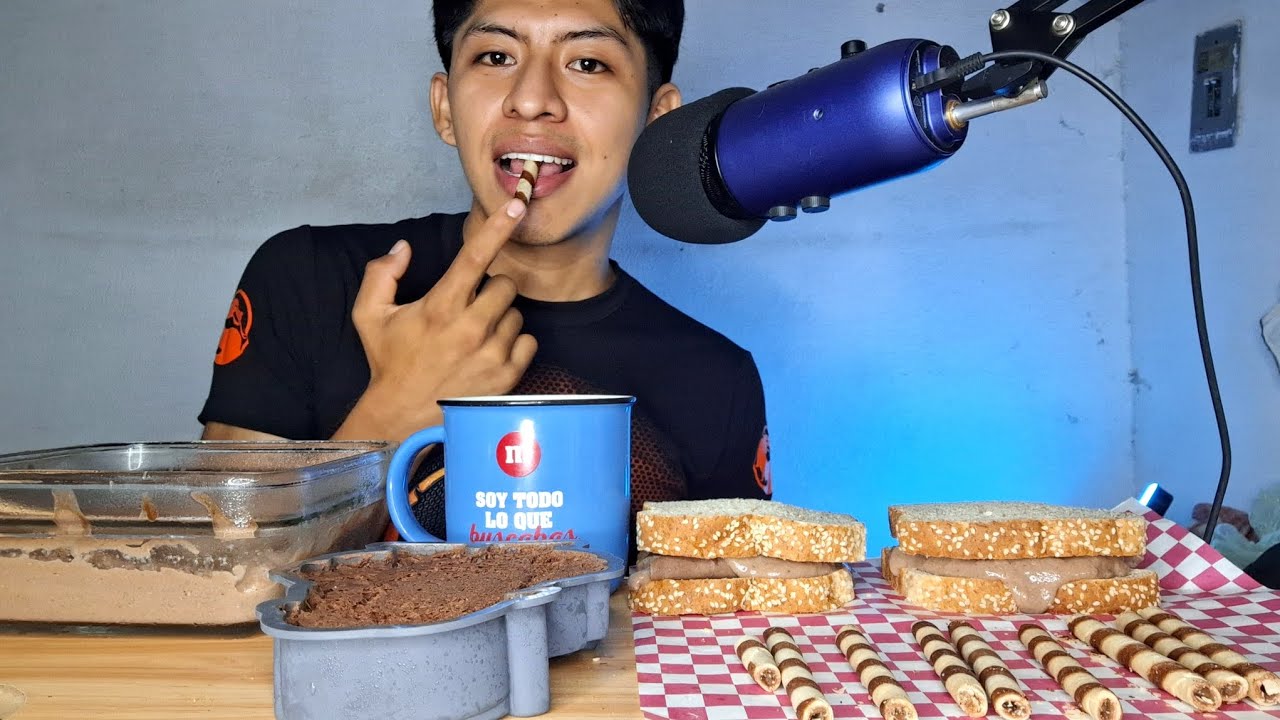 ASMR MUKBANG | PAN RELLENO, MOUSSE DE CHOCOLATE, WAFER 🍫