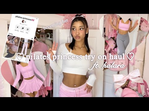 pink pilates princess try on haul ♡ flare leggings, mini skirts + more!  ft. halara