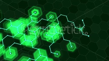 Stock video. Green hexagons network, with loop sections between 12:00-42:00, and 55:00-59:00.