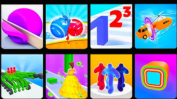 Asmr slicing,Level up Balls,Number Master, Shape shifting,Human vehicle,Money Run,Blob Run,Smash Run