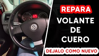 🚗REPARAR volante GASTADO de CUERO. Arreglar volante cuero pegajoso 🤢. VW Golf V