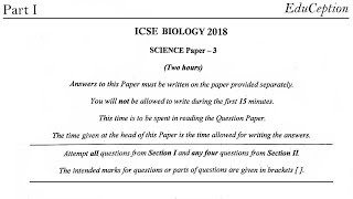 ICSE 2018 Biology Solved Question Paper