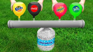 Coca Cola, Fanta, Sprite And Mirinda Vs Mentos And Balloons