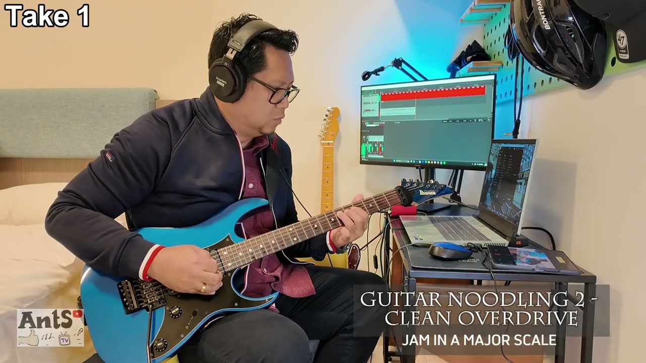 Guitar Noodling 2 - Clean Overdrive in A Major Scale 110 BPM