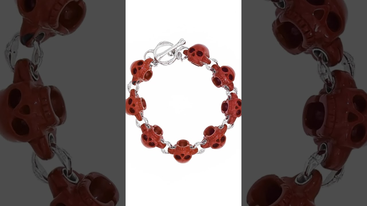 A Stunning Jewelry Work: Bracelet of HAND-CARVED Red Jasper & 925 Sterling