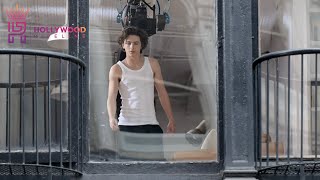 Timothée Chalamet filming commercial with Martin Scorsese in NYC