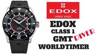 4K EDOX CLASS 1 GMT WORLDTIMER DIVER MEN'S WATCH REVIEW MODEL: 93005-3-NBUR