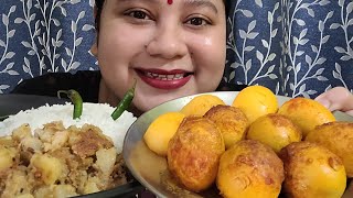 Asmr Eating Spicy Egg Curry With Authentic Bengali Jhal Aloo Posto|Spicy Egg Curry  Eating Show??