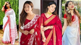 New Red And White Saree Design 2025Traditional White Red Saree For Festivalsred Designer Saree