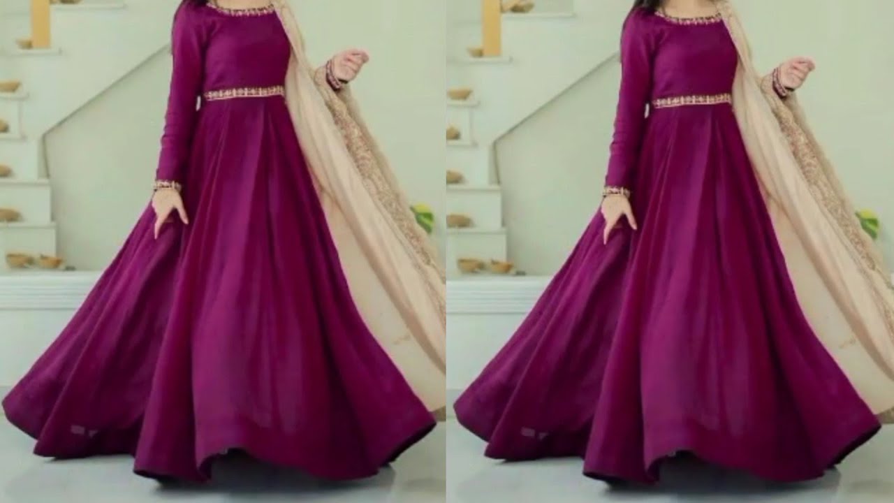stylish long net gown cutting and stitching in hindi - YouTube