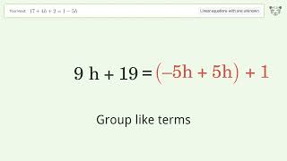 Linear equation with one unknown: Solve 17+4h+2=1-5h step-by-step solution