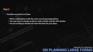 Analysis For Composers - On Planning Large Forms