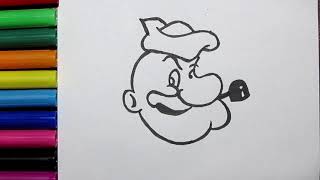 How To Drawing Famous Popeyes Face Easy Most Popular Cartoon Character Popeye Drawing For Kids