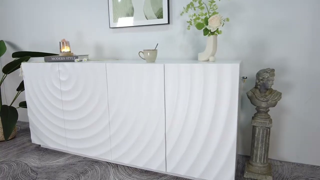 Brand New Sealed Modern 59" Wide Sideboard White 4 Door Buffet Cabinet