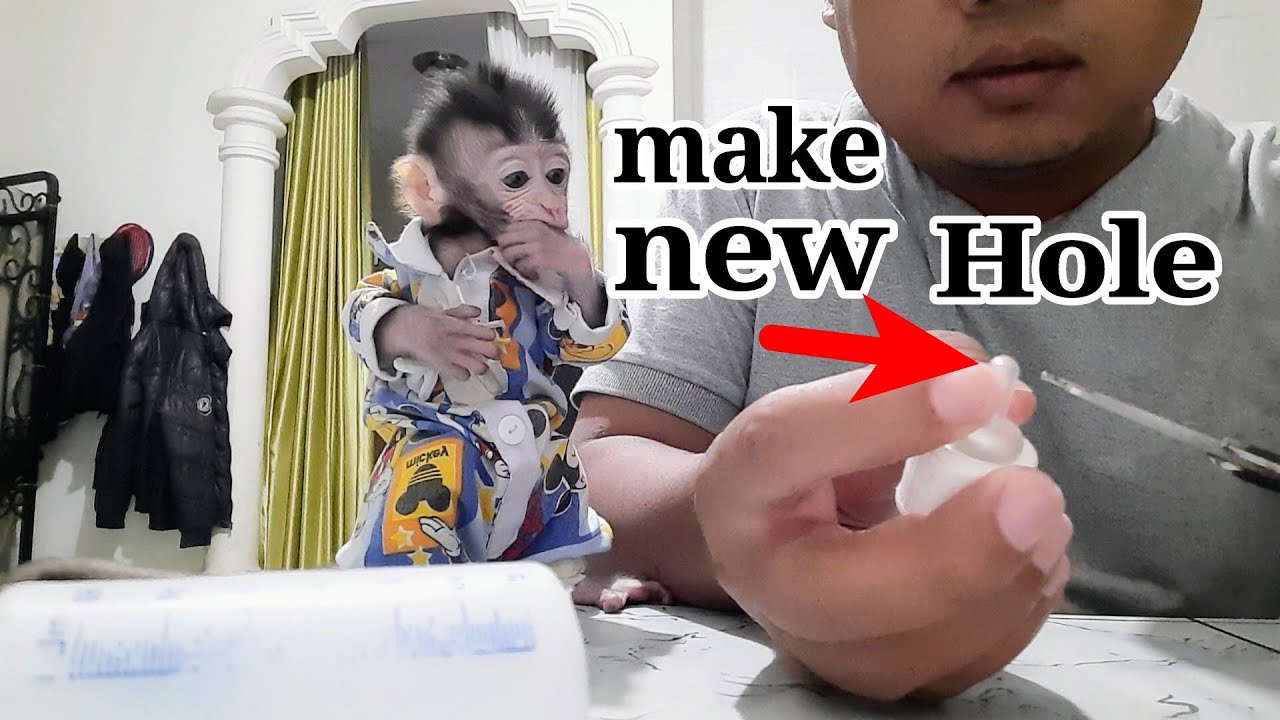 Libby patiently waiting make hole in the new nipple.