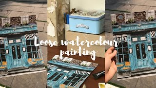 🎀☕ Loose Sketching And Painting With Watercolours / Painting A Beautiful Cafe | Illustration