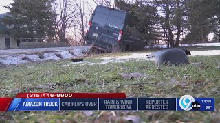 Abandoned Amazon truck stuck in ditch