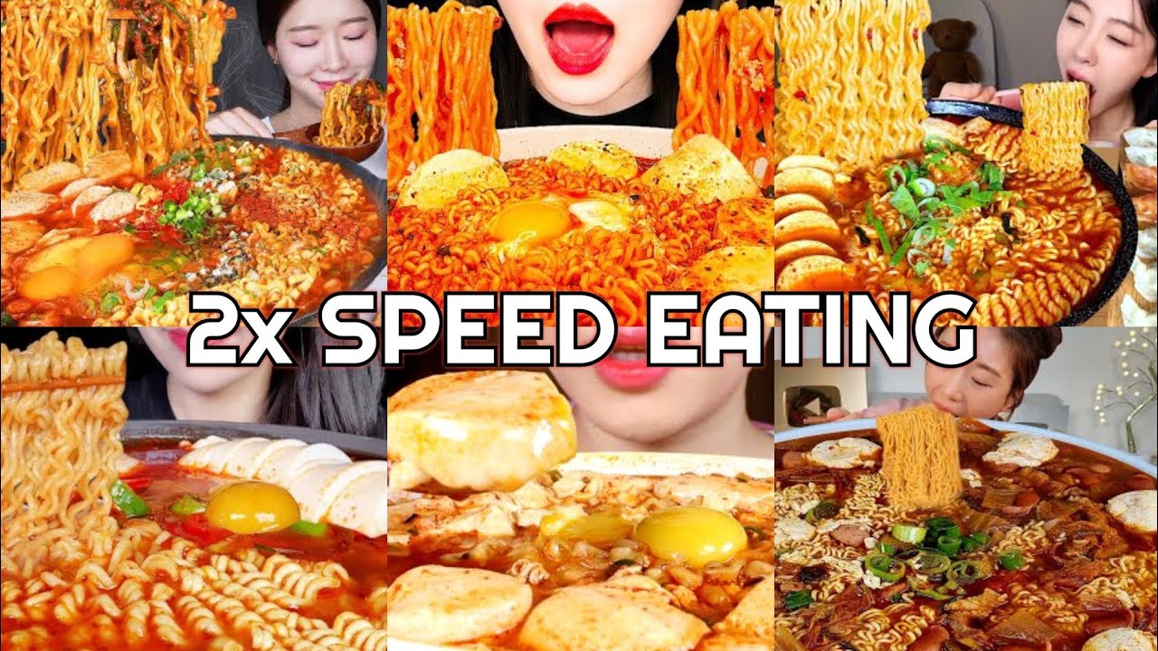 Soft Tofu Ramyun Spicy Noodle Soup Mukbang | ASMR 2x Speed Eating Show 