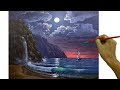 Acrylic Landscape Painting in Time-lapse / Moonlight on the Beach / JMLisondra