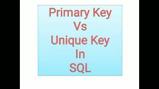 Primary Key Vs Unique Key in SQL