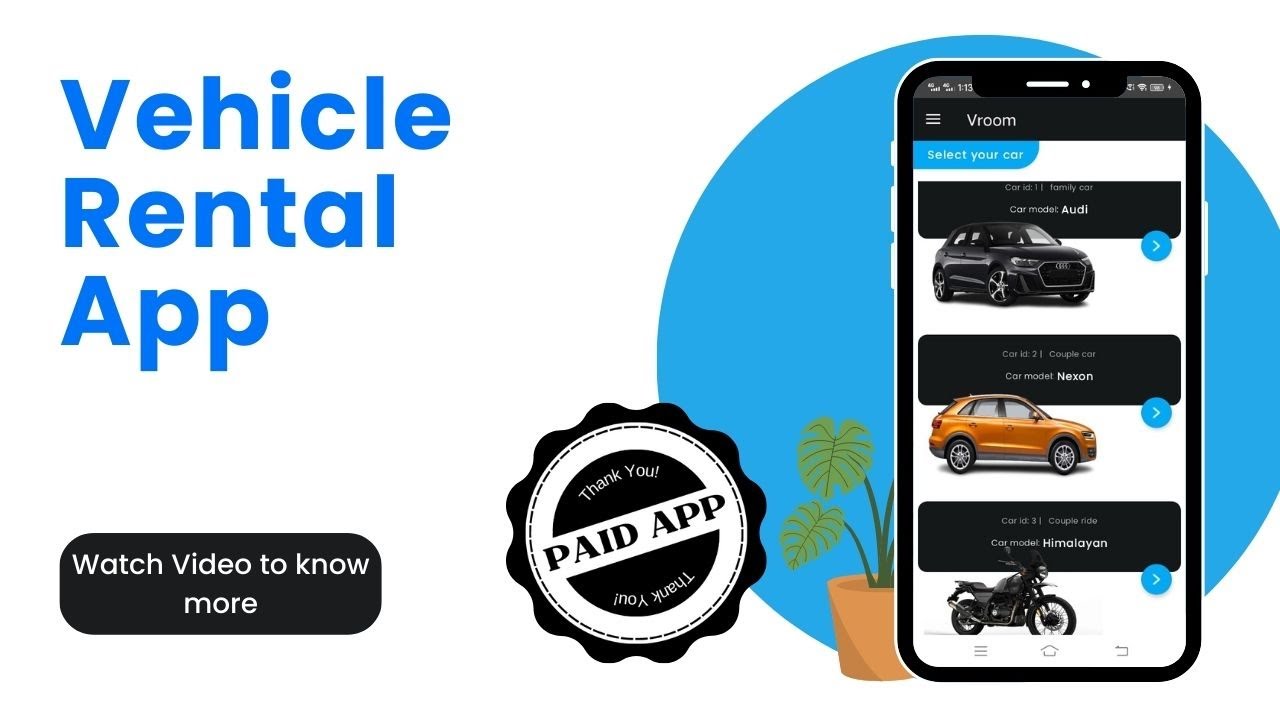 Vehicle Rental Android App with Backend (𝗣𝗔𝗜𝗗 𝗔𝗣𝗣) Android Project on