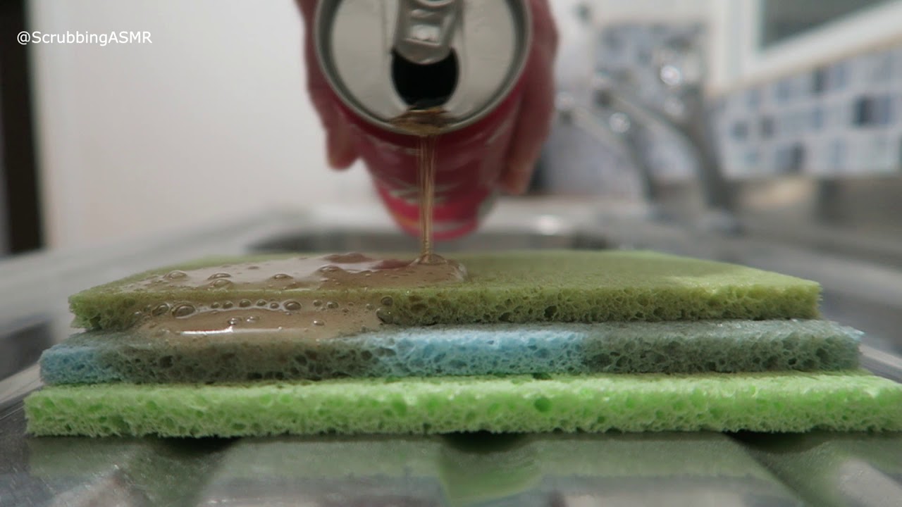 Pouring Coke Into Sponges Fizzy Bubbles Splashing ASMR