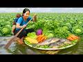 Harvesting Vegetables and Fish from Bamboo Baskets to Sell at the Market with a Single Mom