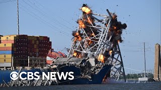 Crews demolish Key Bridge section to free cargo ship