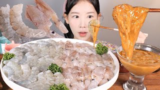 이 조합 조하💛 생새우회 꼴뚜기회 해삼내장 먹방 Raw Shrimp, Raw Baby squid, Sea cucumber intestines[eating show] mukbang