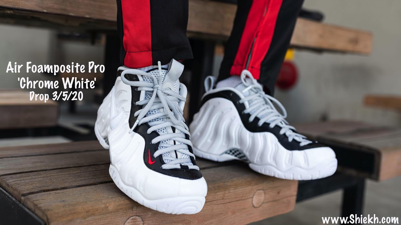 nike air foamposite pro white black university red on feet