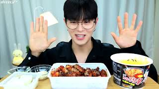 매콤한 지코바 순살양념구이 치밥에 불닭볶음면 !Spicy Fried Chicken & Fire Noodle Mukbang ASMR