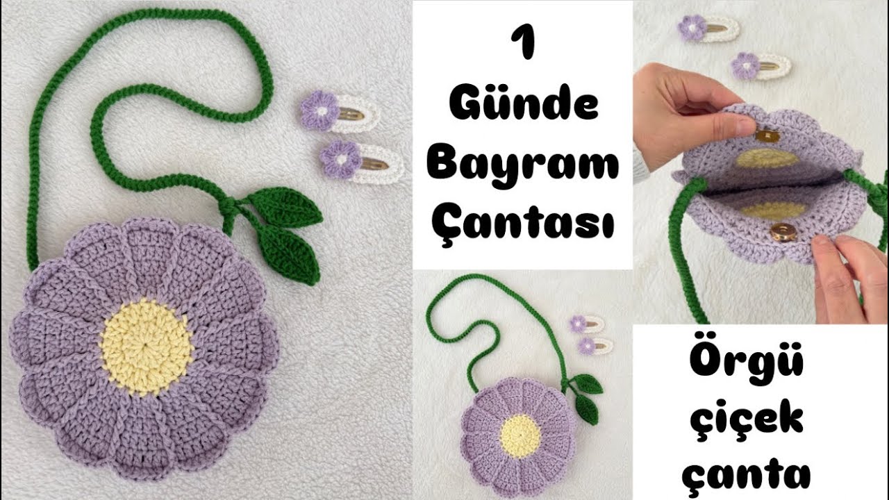 🌸ÖRGÜ ÇİÇEK ÇANTA🌸 Bayram çantası🥰 Easy crochet bag  #knittig  #crochet