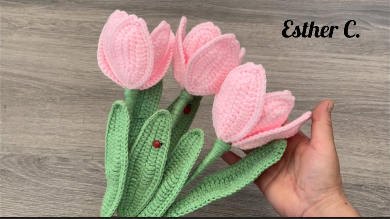 Вязаный крючком цветок тюльпана 🌷 Мастер-класс по вязанию крючком цветка тюльпана шаг за шагом, п...