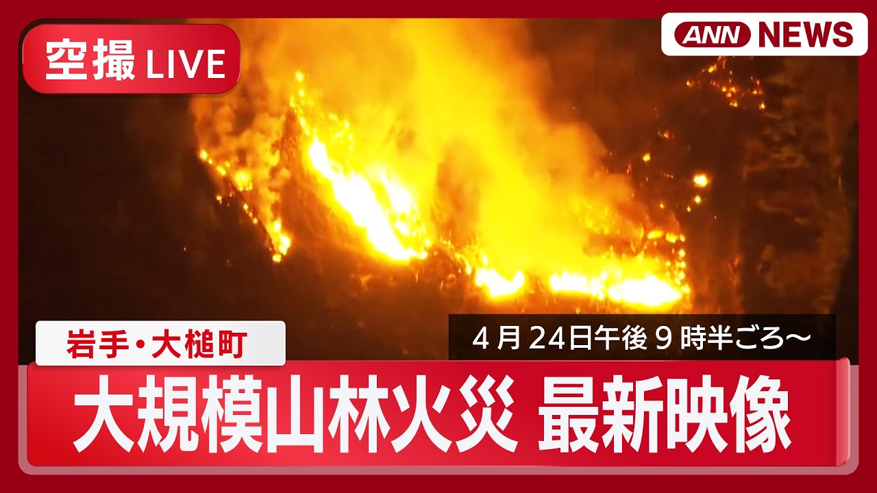 ライブ空撮】現地最新映像 岩手・大槌町の大規模山林火災 発生3日目の