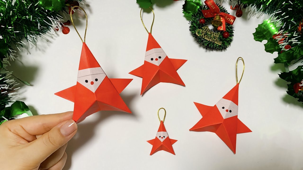 クリスマス折り紙】1枚で星形のサンタクロース🎅How to make paper