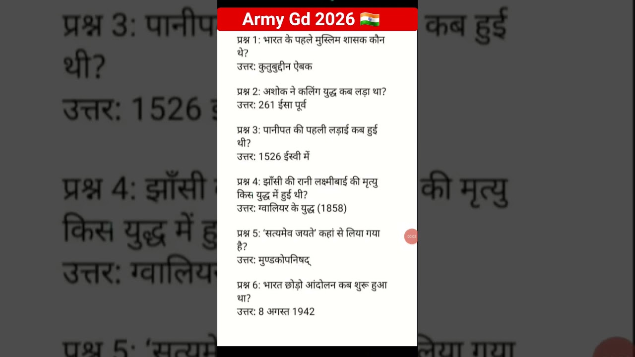 Indian Army Agniveer Gk Questions 2026 | Army Gk Question Paper 