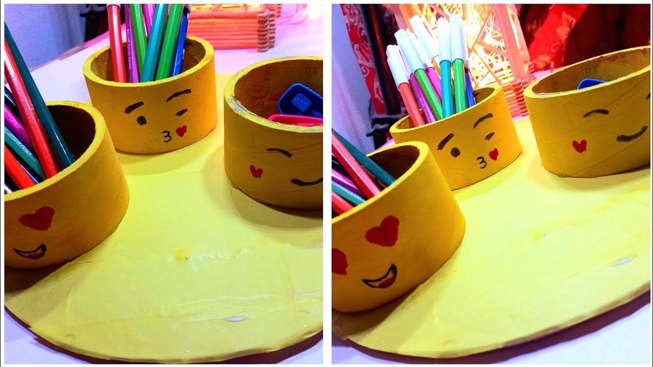 Emoji Pen Holder from empty tape roll 