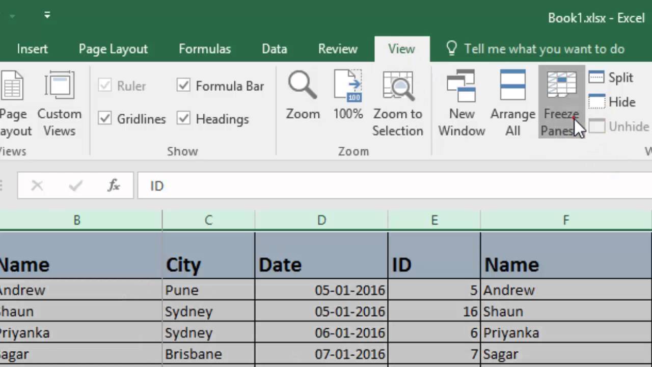 how to freeze first two rows in excel 2017