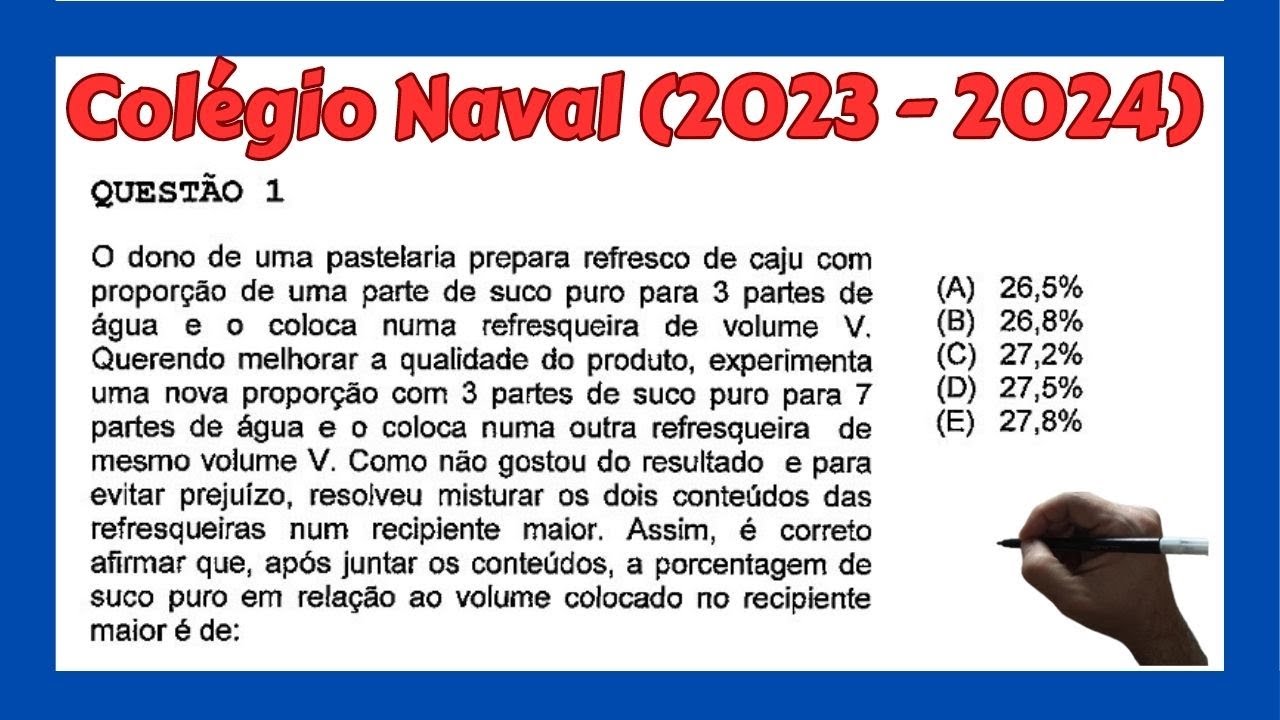 GABARITO MATEMÁTICA COLÉGIO NAVAL (2023 - 2024)  QUESTÃO 1